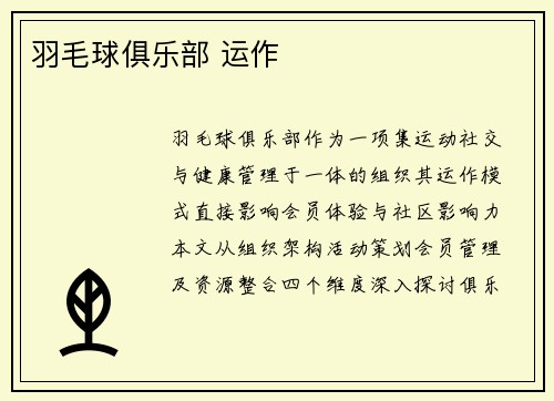 羽毛球俱乐部 运作
