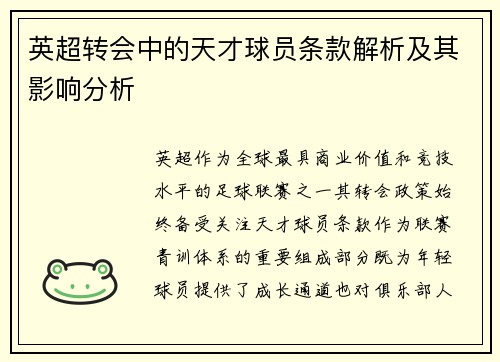 英超转会中的天才球员条款解析及其影响分析